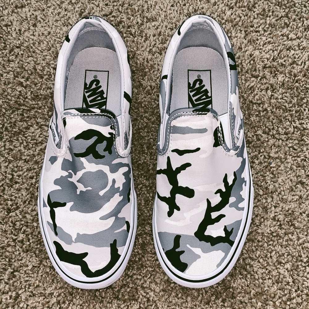 Gray Camo Slip on Vans